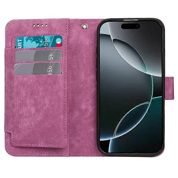 Til iPhone 16 Pro Max Linjemønster Læder Etui 9 Kort Slots Pung Cover