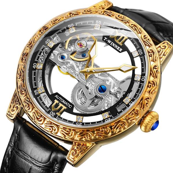 Skelettklocka Transparent Urverk Mekanisk Klocka Lyx Tourbillon Självuppdragande Herrklocka