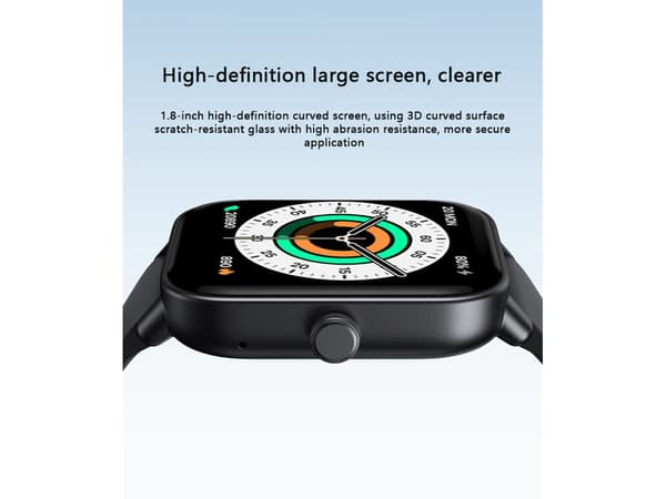 Smartwatch 1,8 tommer med flere funktionsmuligheder, egnet til iOS og Android, sort