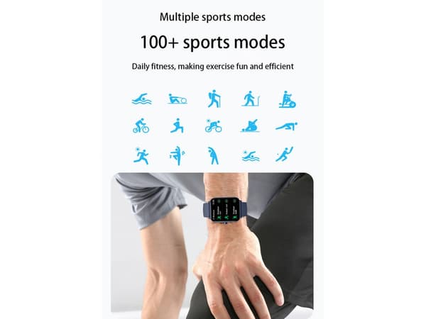 Smartwatch 1,8 tommer med flere funktionsmuligheder, egnet til iOS og Android, sort