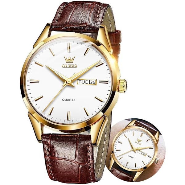 Herrklocka läder analog kvarts herrklocka klänning veckodatum business klassisk lysande läderrem 3ATM vattentät armbandsur älskare