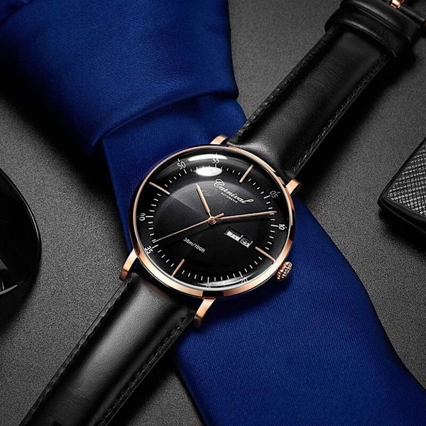 Lyxiga Klockmärken Automatisk Klocka Herr Läderarmband Casual Business Datumklocka