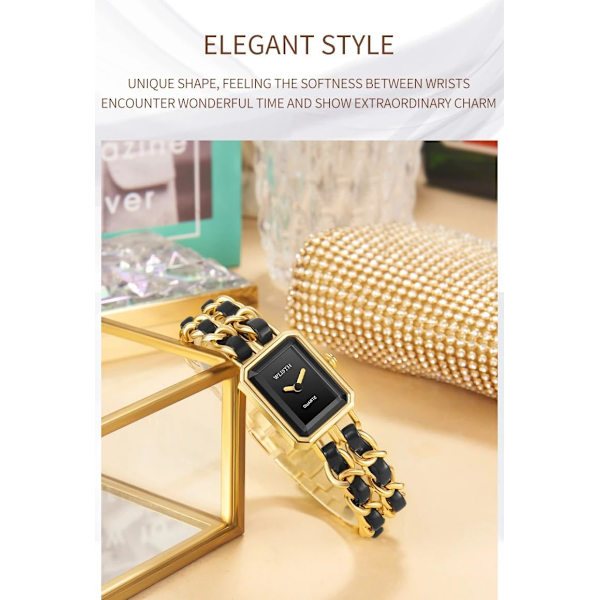 Elegant Damklocka Kedjeflätat Band Fyrkantigt Armbandsur för Kvinnor Retro Minimalistisk Analog Quartz Vattentät Damklocka