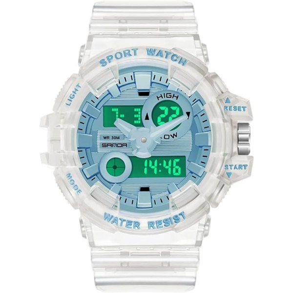 Sanda Herr Dam Stor Urtavla Transparent Multifunktionell Digital Klocka Casual Dubbel Display 12H/24H Stoppur Kalender Unisex Armbandsur