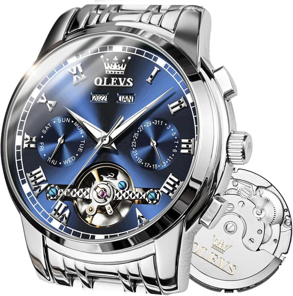 Herr Mekanisk Klocka Mode Klassisk Tourbillon Ihålig Klocka (Silver)