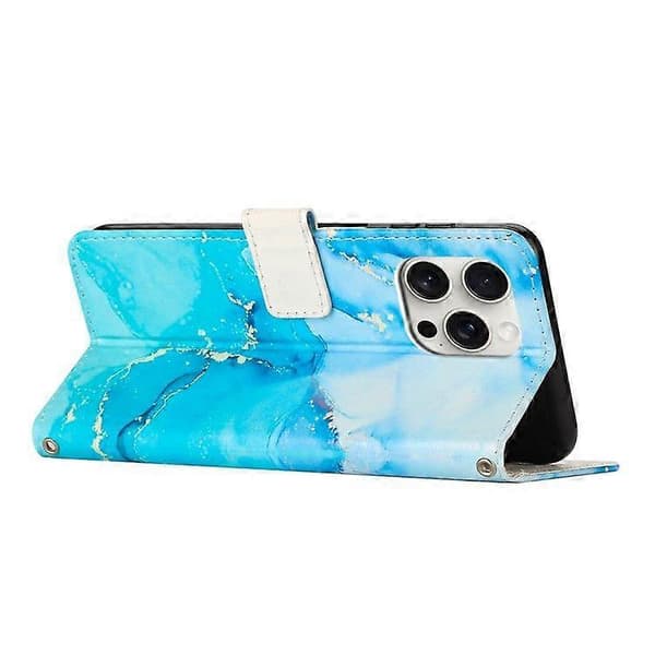 Stativfodral för iPhone 16 Pro Max, marmormönstrat PU-läder plånboksfodral med handledsrem