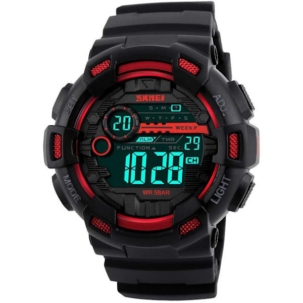 Utomhus Sportklocka Herr Multifunktion 5Bar Vattentät Rem LED Display Klockor Chrono Digital Klocka