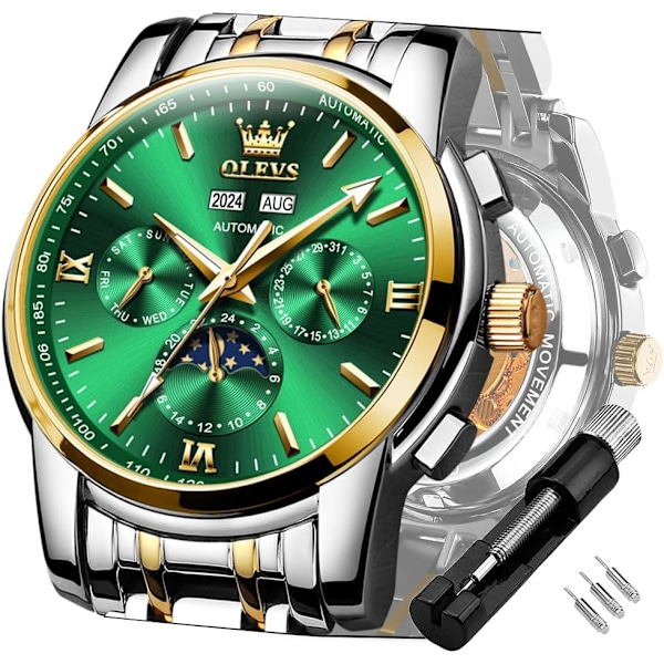 Herrklocka automatisk mekanisk Tourbillon självuppdragande lyx rostfritt stål vattentät lysande datum armbandsur