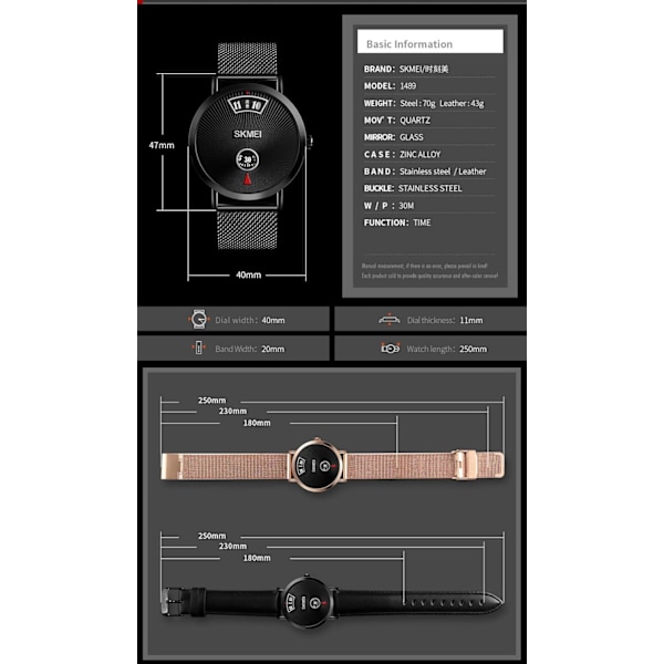 Enkel Herr Kvarts Klocka Affärsstil 3Bar Vattentät Rostfritt Stål mesh/Läderarmbandsur