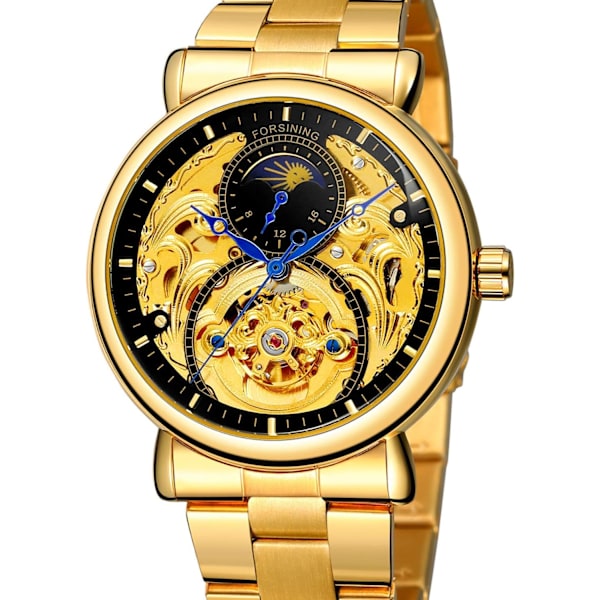 Automatisk Klocka för Män Lyx Skeleton Tourbillon Rostfritt Stål Läder Armbandsur