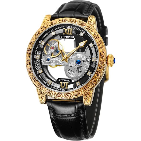 Skelettklocka Transparent Urverk Mekanisk Klocka Lyx Tourbillon Självuppdragande Herrklocka