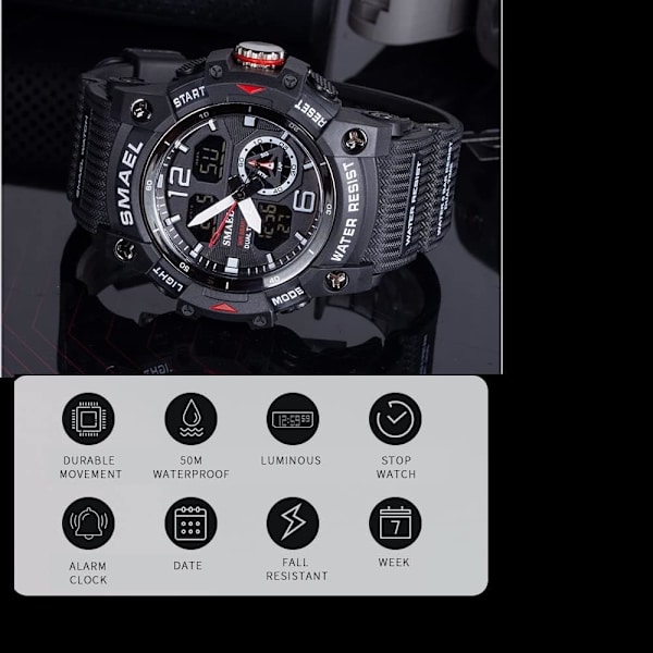 Herrklockor Sport Utomhus Vattentät Armbandsur Datum Multifunktion Taktik LED Alarm Stoppur