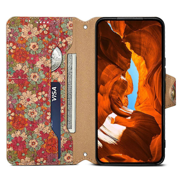 Blommig Läderplånbok med Ställ för Huawei nova 11