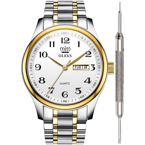 Klocka för män, rostfritt stål, businessklocka, analog kvartsklocka för män, stor, vattentät, självlysande klassisk armbandsur.