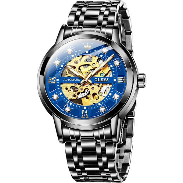 Automatisk herrklocka Skelett Diamant Lyx Mekanisk Självuppdragande Armbandsur Vattentät Luminous