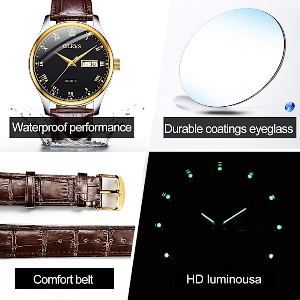 Klocka för män, rostfritt stål, businessklocka, analog kvartsklocka för män, stor, vattentät, självlysande klassisk armbandsur.