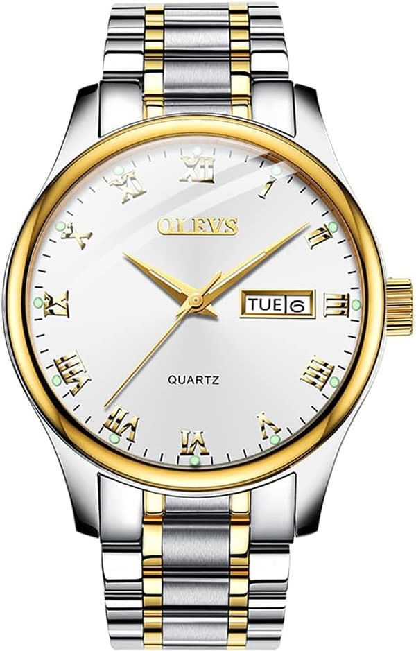 Herr Quartz Chronograf Klocka Vattentät Klocka med Stor Urtavla och Datum (Silver)