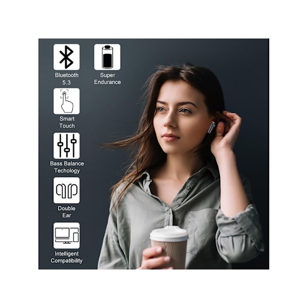 Trådlösa hörlurar Djup bas Laddningsdisplay Bluetooth Brusreducering Svart