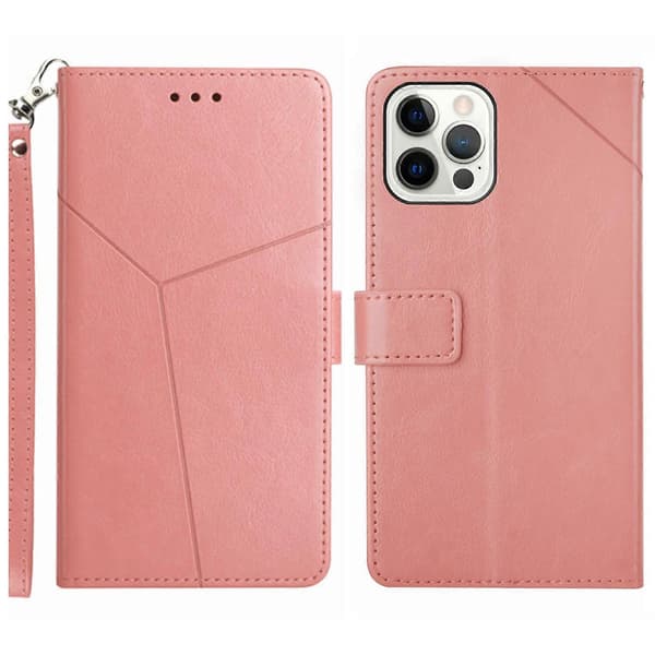 Til iPhone 16 Pro Max Cover Y-formede Linjer PU Læder Håndledsrem Telefon Cover