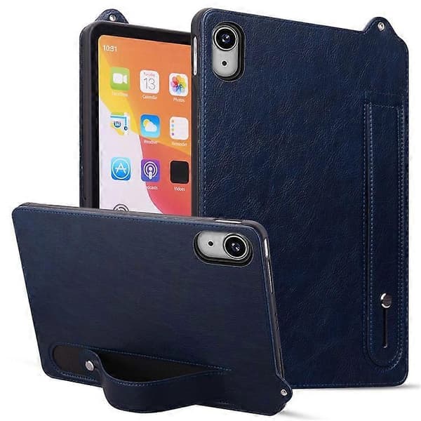 Läderfodral för iPad mini (2024) (A2996 A2995) / mini (2021) (A2568) med handrem och ställ
