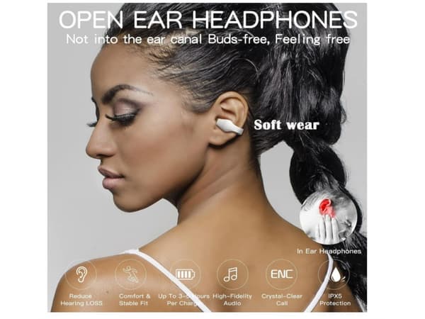 Öppna Hörlurar Clip-on Icke-Konduktion Bluetooth Vit