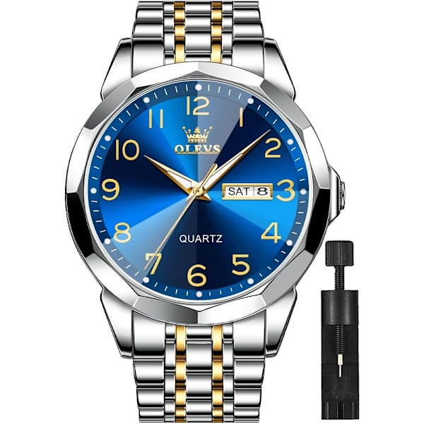 Herrklocka Business Dress Diamant Analog Quartz Datum Lyx Klassisk Rostfritt Stål Vattentät Ljusande Tvåfärgad Armbandsur