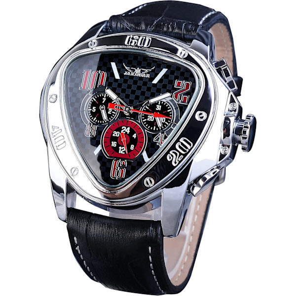 Winner Fashion Mekanisk Armbandsur Triangel Racing Urtavla, Vattentät Gyllene Skeletturtavla Automatisk Rörelse Läderdesign Mekanisk Klocka