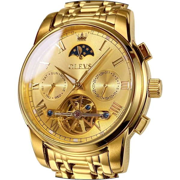 Herrklocka automatisk mekanisk Tourbillon självuppdragande lyx rostfritt stål vattentät lysande datum armbandsur
