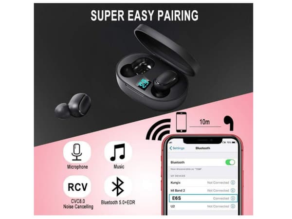 TWS Bluetooth-hörlurar med brusreducering, svarta