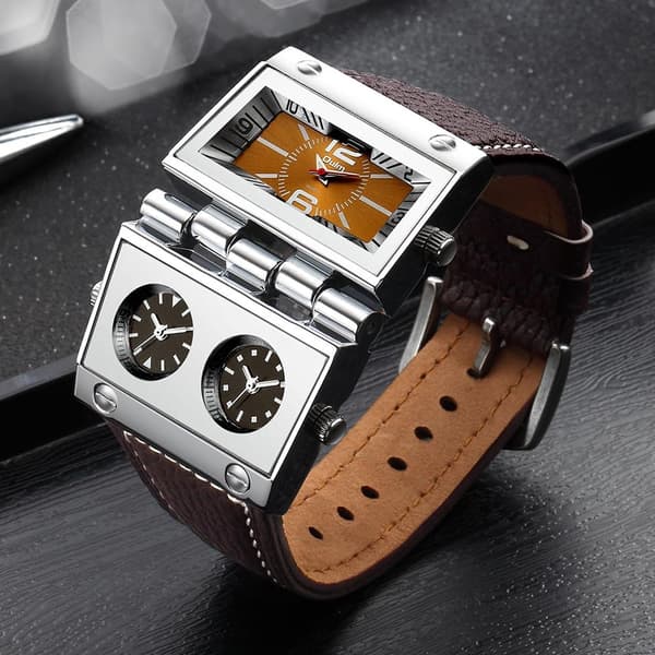 9525 Herrklocka Analog Svart Läderrem 3 Sub-urtavlor