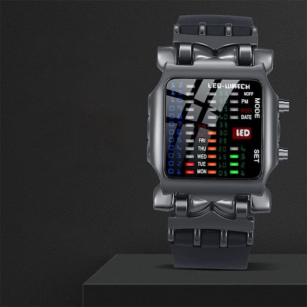 LED Digital Klocka för Män Kreativ Krabba Fyrkantig Herrklocka Gummiband Vattentät Armbandsur för Män