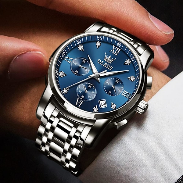 Multifunktionell Vattentät Luminous Chronograph Klocka för Män med Flera Urtavlor (Guld Silver)