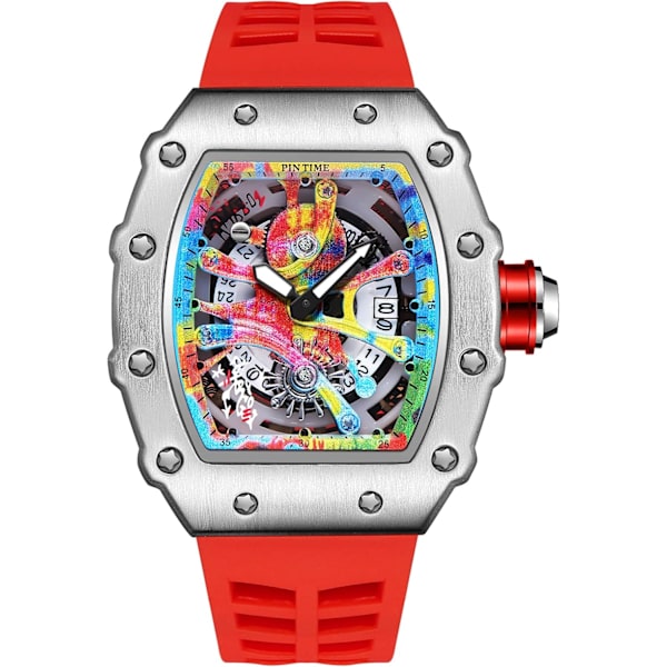 Herrklocka Tonneau Lysande Visare Silikonarmband Graffiti Urtavla Analog Display Kalender Kvarts Vattentät Kreativ Lyxig Armbandsur för Män