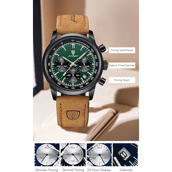 Kronografklockor för män Analog Quartz Lysande Herrklockor Business Sport Casual Herrarmbandsur Datum 30M Vattentät Elegant Gåva för Män