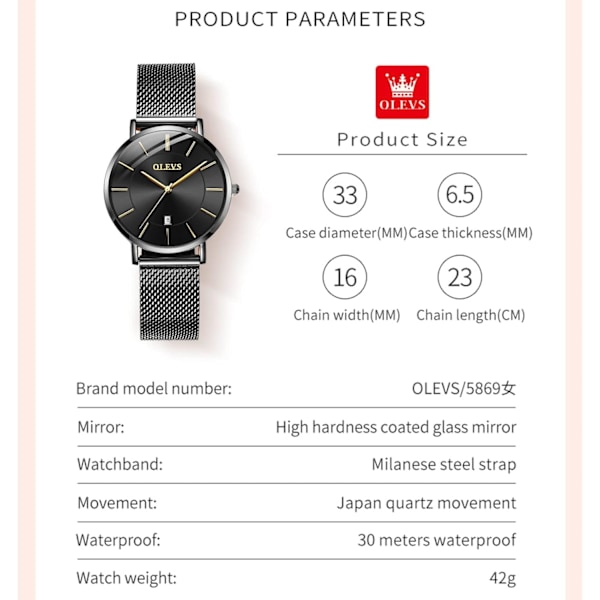 Mesh-klockor för kvinnor med datum, analog quartz, damklocka, klassisk klänningsklocka, vattentät (Blå/Svart/Vit urtavla)