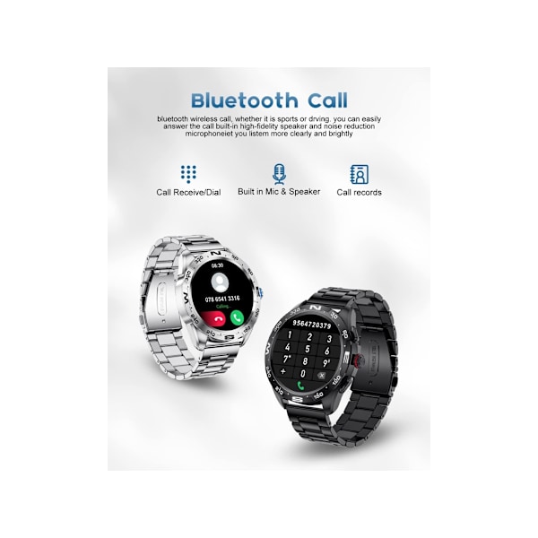 Smartklocka för Android iOS Bluetooth Samtal/Textpåminnelse/Rösthögtalare Aktivitetsmätare med Pulsmätning