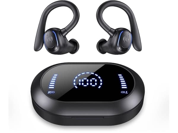 No-Hours Dubbla Drivna Display Bluetooth Hörlurar Svart