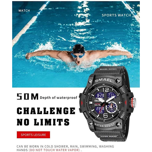 Herrklockor Sport Utomhus Vattentät Armbandsur Datum Multifunktion Taktik LED Alarm Stoppur