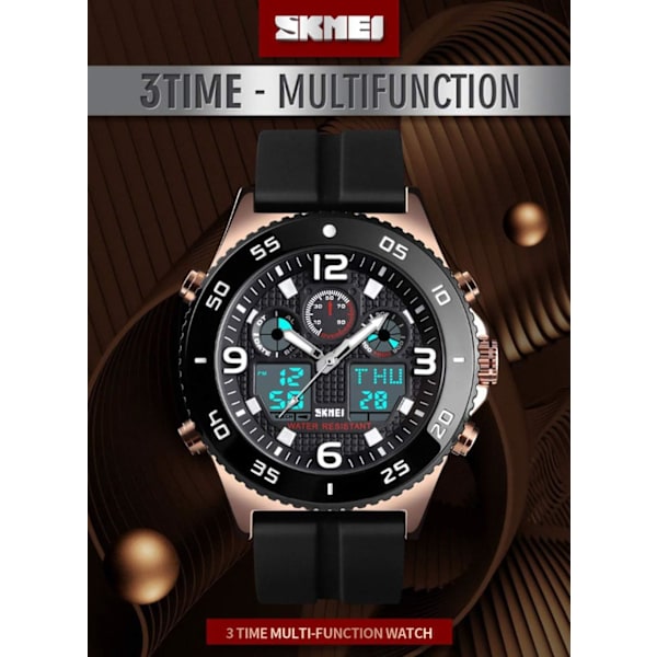 Affärs Klocka Herr Armbandsur Quartz Dubbel Display Klocka Casual 3 Tids Vattentät Stoppur