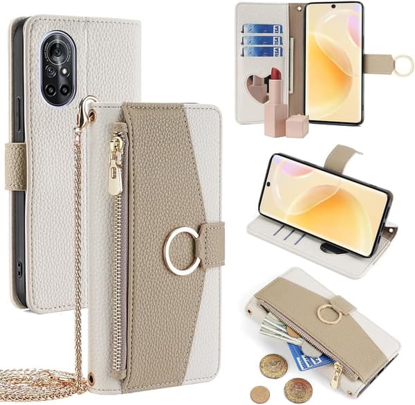 Plånboksfodral - Huawei Mate 30 Lite/nova 5i Pro/nova 5z - PU Läder - Axelrem - Stötsäker White