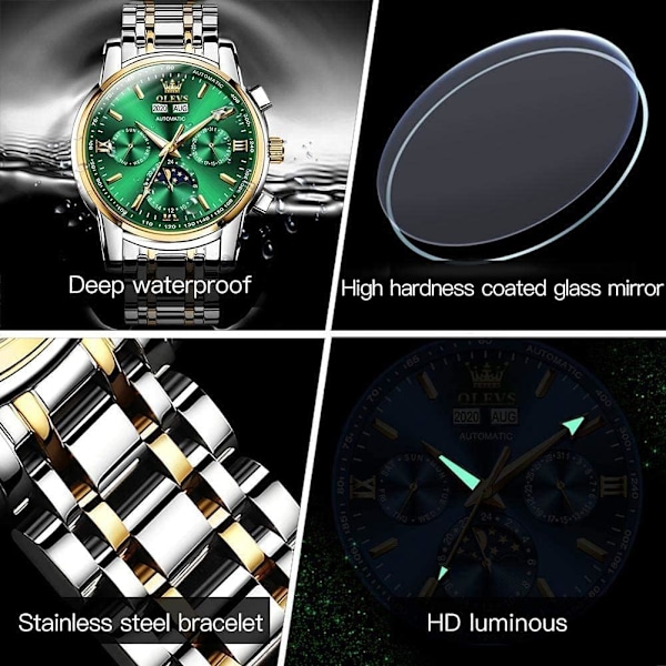 Herrklocka automatisk mekanisk Tourbillon självuppdragande lyx rostfritt stål vattentät lysande datum armbandsur