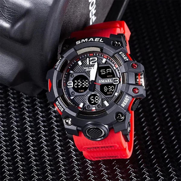 Digitala analoga herrklockor Sport Utomhus Vattentät Armbandsur Multifunktion Taktik LED Alarm Datum Alarm Stoppur