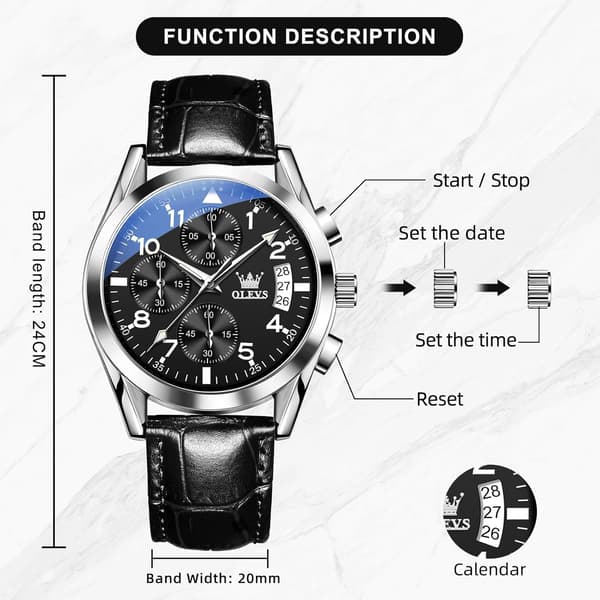 Herre Chronograph Quartz Selvlysende Pointer Rustfritt Stål Vanntett Klokke (Svart)