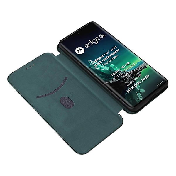 För Motorola Edge 40 Neo 5G Fodral Korthållare Repskydd Kolfibertextur Läderfodral