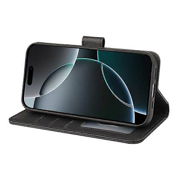 Läderfodral med plånboksställ och magnetisk stängning för iPhone 16 Pro Max