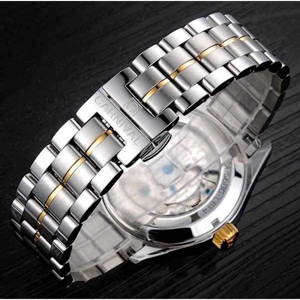 Automatisk klocka herr Skelettklocka Tourbillon Rostfritt stål Vattentät armbandsur
