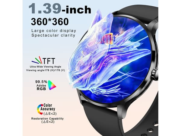 Smartwatch Qs80 1,39 Tum Bluetooth 5.2 Tft Full Touch Ip67 Iphone Android Svart