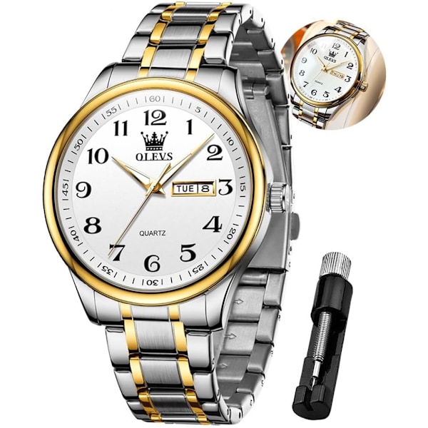 herrklockor lyx business rostfritt stål Chronograph Moon Phase vattentät datum analog kvartsklockor för män, silver/blå/svart/guld urtavla