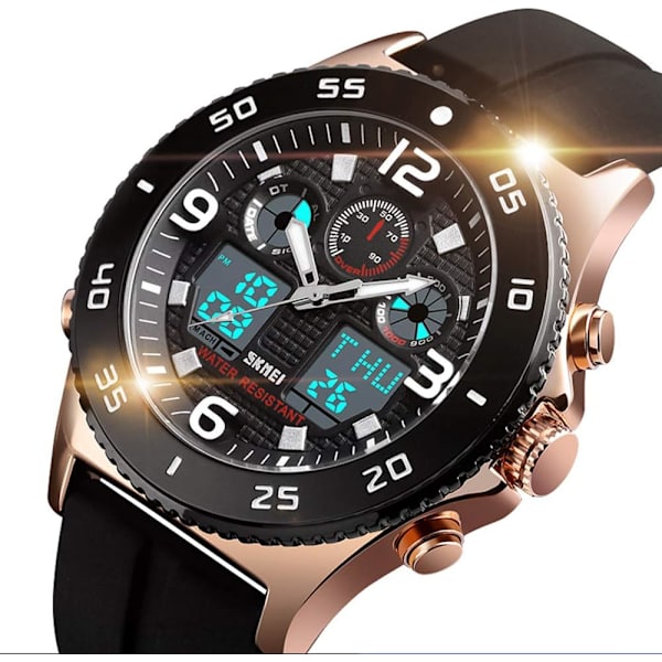 Affärs Klocka Herr Armbandsur Quartz Dubbel Display Klocka Casual 3 Tids Vattentät Stoppur