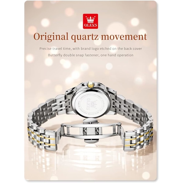 Damklockor silverfärg elegant diamant dam liten armbandsur rostfritt stål tvåfärgad dag analog kvarts damklocka, present